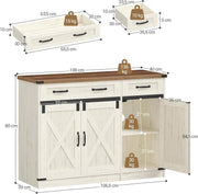 Aparador de cocina Hzuaneri, armario tipo bufé con 2 cajones, aparador con 3 puertas, estantes ajustables, estilo rústico, para cocina o salón, 40 x 108 x 80 cm, blanco vintage-marrón miel, SC85814X