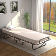 Cama plegable GOPLUS 80x190 cm, cama supletoria con colchón, estructura de acero, cama individual para adultos para dormitorio y oficina (beige)