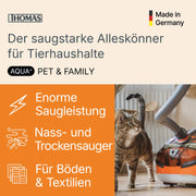 Aspiradora sin bolsa THOMAS Aqua+ PET & Family para pelo de mascota, aspiradora en seco y húmedo, función de fregado para alfombras, sofás y colchones