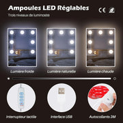 Tocador con espejo de tres paneles y taburete, tocador esquinero con espejo, taburete, 2 compartimentos y 5 cajones, mesa de maquillaje moderna blanca para mujer, regalo con LED