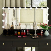 Tocador de maquillaje LED de lujo con 9 cajones, elegante estación de maquillaje