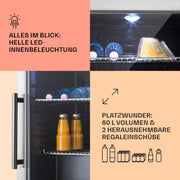 Mininevera Klarstein con puerta de cristal para habitaciones, refrigerador de bebidas con estantes ajustables, pequeño de 80 litros, frigorífico silencioso para interiores/exteriores