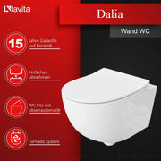 lavita Duofix Basic Inodoro suspendido Dalia blanco sin brida, sistema de descarga Tornado, asiento con cierre amortiguado, placa de accionamiento Delta 25