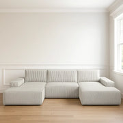 Sofá panorámico convertible beige de terciopelo de poliéster para salón - L 358 x P 167 x A 85 cm