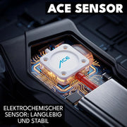 Alcoholímetro con sensor electroquímico, función de memoria, incluye boquillas, estuche de transporte y pilas AAA
