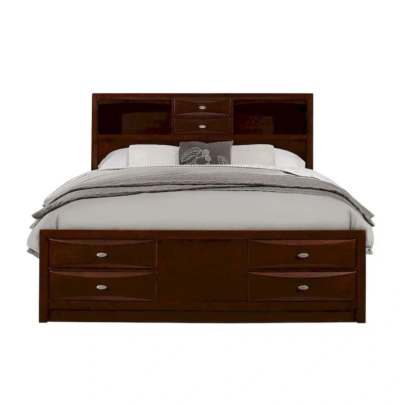 Cama de madera maciza color espresso con ocho cajones
