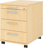 Contenedor con cajones bümö, archivador de madera bloqueable en arce: carrito para oficina como cajonera de escritorio, contenedor de oficina o archivador de escritorio con tiradores de barra