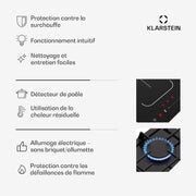 Placa de inducción y gas Klarstein MultiChef 5 - 5 zonas, Flexzone, 10,6 kW, control deslizante, Stop&Go, temporizador, negro, 87,5 cm