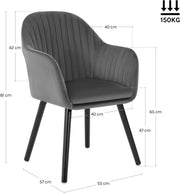 Juego de 6 sillas de comedor WOLTU, para dormitorio, cocina, salón, sillas de cocina tapizadas con reposabrazos, patas de madera maciza, asiento de terciopelo, gris oscuro