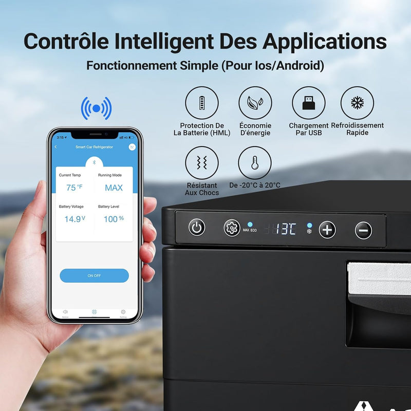 AAOBOSI Nevera de Cajón Eléctrica de 31L, Refrigerador para Coche con APP, Nevera para Autocaravana 12V/24V, -20℃ a 20℃ Nevera de Compresión para Coches, Camiones, Caravanas, Barcos, Camping y Viajes