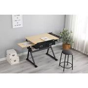 Mesa de dibujo de altura ajustable, mesa de arte inclinable de 0-75° para adultos, escritorio para artistas con 2 cajones de almacenamiento y taburete
