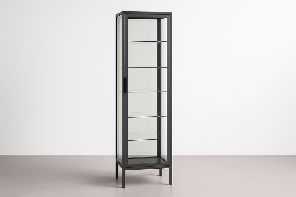 Vitrina de metal y vidrio negro 170x50x40 cm