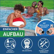 Set completo de piscina con estructura Bestway Power Steel Swim Vista Series, incluye bomba de filtro, 427 x 250 x 100 cm, aspecto de pared de piedra (gris crema), ovalada