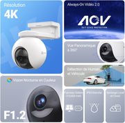 Cámara de vigilancia WiFi exterior inalámbrica EZVIZ 4K (8MP) + panel solar de 5W, detección de personas/vehículos, cámara solar exterior 360°, modo AOV, defensa activa, kit CB8 Pro 4K
