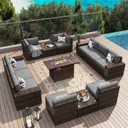 Juego de muebles de patio de 13 piezas con mesa fogata de 44 pulgadas