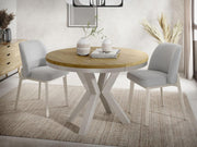 WFL GROUP Mesa de comedor redonda extensible estilo loft - Mesa industrial con patas de metal color cachemira gris beige - Mesa ahorradora de espacio para salón - Roble Lancelot - 100 a 180 cm