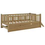 Estructura de cama individual con nido y barandilla, cama de plataforma de perfil bajo con escaleras para niños y niñas