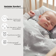 Juego de cuna roba Little Stars 70 x 140 cm, convertible y ajustable en altura, con textiles completos, diseño de estrellas, madera blanca