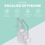 poolomio® Escalera de piscina empotrable de 120 o 132 cm de altura | 80 x 92 x 206 cm de polietileno PEAD | Fácil acceso a la piscina con 4 peldaños antideslizantes y pasamanos