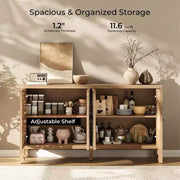 Aparador con almacenamiento, gabinete de almacenamiento con acabado desgastado, 4 puertas talladas y estante ajustable, mueble buffet de madera decorativo