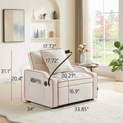 Sillón sofá convertible 3 en 1, sofá cama individual con respaldo ajustable, soporte para teléfono, USB y tipo C - ModernLuxe