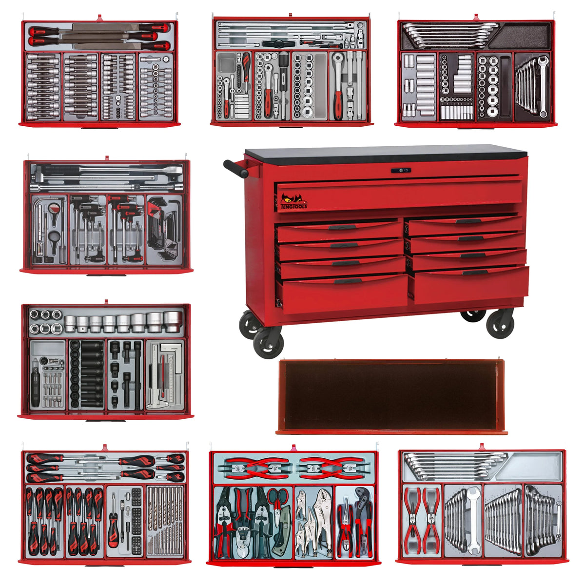 Juego de herramientas completo Teng Tools de 569 piezas con carro de 53 pulgadas de ancho - TCMMIND08