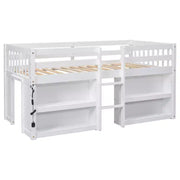 Cama alta infantil individual Whisen de 79.8"L x 43.9"An con estantes de dos niveles y luz LED