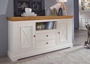 Aparador Woodroom Oslo de madera de pino maciza blanca (ancho x alto x fondo: 169x88x42 cm), cómoda, aparador