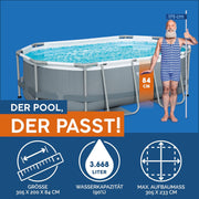 Set de piscina con estructura Bestway Power Steel, ovalada, con bomba de filtrado, 305 x 200 x 84 cm, gris, 5614A