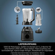 Ninja 2 en 1 Detect Mixer Pro, 1200W, Jarra, 2x vasos individuales, batidos, picar verduras, bebidas congeladas, TB301EU