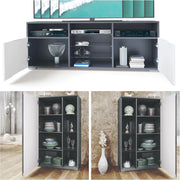 Mueble de salón Vladon Davos, compuesto por 2 vitrinas y 1 mueble para TV, antracita mate/blanco brillo, incl. iluminación LED (329 x 134 x 35 cm)