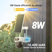 Cámara de vigilancia WiFi exterior inalámbrica EZVIZ 8MP (4MP+4MP) con doble objetivo motorizado, cámara exterior solar, modo siempre encendido, detección de personas/vehículos, CB90 Dual + panel solar de 8W