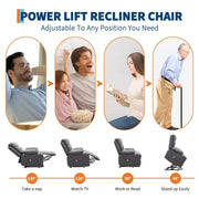 Sillón reclinable elevador eléctrico, reclinables eléctricos para ancianos con calor y masaje, asistencia para levantarse con portavasos, bolsillo lateral, para sala de estar