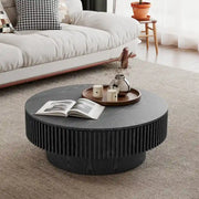 Mesa de centro redonda moderna de madera maciza chapada con almacenamiento