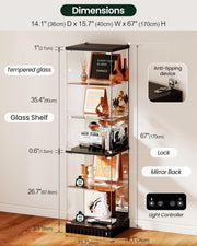 Vitrina de cristal Lvifur con iluminación LED y cajones, vitrina vertical con sensores inteligentes, vitrina de cristal y madera de 5 niveles para objetos de colección, vino, salón, dormitorio