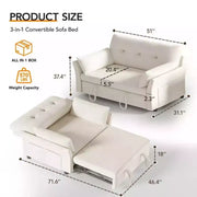 Sofá cama extraíble 3 en 1 de 51 pulgadas, sofá biplaza convertible con respaldo reclinable ajustable, sofá tapizado en chenilla, bolsillo lateral