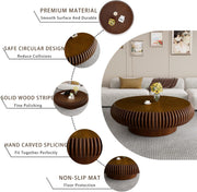 Mesa de centro redonda tipo tambor de madera, superficie acanalada, diseño de mediados de siglo, mesa de salón, estable y duradera (B madera de nogal 100 cm)