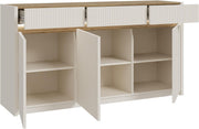 Aparador Forte Oak SQUERE 160, elegante aparador con 3 puertas, iluminación y diseño de lamas, madera contrachapada, decoración en roble Mauvella/arena, 160 cm de ancho x 85,9 cm de alto x 41,5 cm de fondo