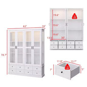 Vitrina Librero Blanca Famapy: Iluminación LED RGB + Almacenamiento en cajón + Puertas de cristal. Organizador espacioso para salas de estar y bibliotecas en casa.
