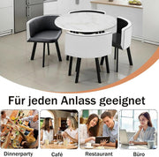 Juego de mesa de comedor y 4 sillas, mesa de comedor redonda de 90 cm y 4 sillas de comedor de piel sintética, ahorro de espacio para cocina, salón, balcón, restaurante, oficina, madera + gris claro, redondo blanco y negro