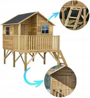 Casita de jardín para niños - Casa de juegos infantil para exteriores - De madera de pino cepillada e impregnada - Casita de juegos original y única