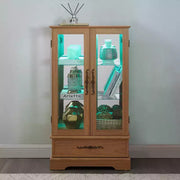Vitrina de cristal iluminada con estantes ajustables: elegante vitrina de 2 puertas con cajón integrado, incluye bombilla