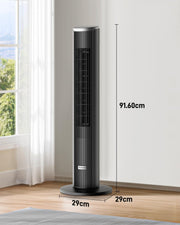 Ventilador de torre silencioso Ateroll para dormitorio, ventilador de pie con control remoto, oscilación de 90°, 4 velocidades, 3 modos, temporizador de 12 h, pantalla LED, ventilador eléctrico de refrigeración de 91 cm, negro