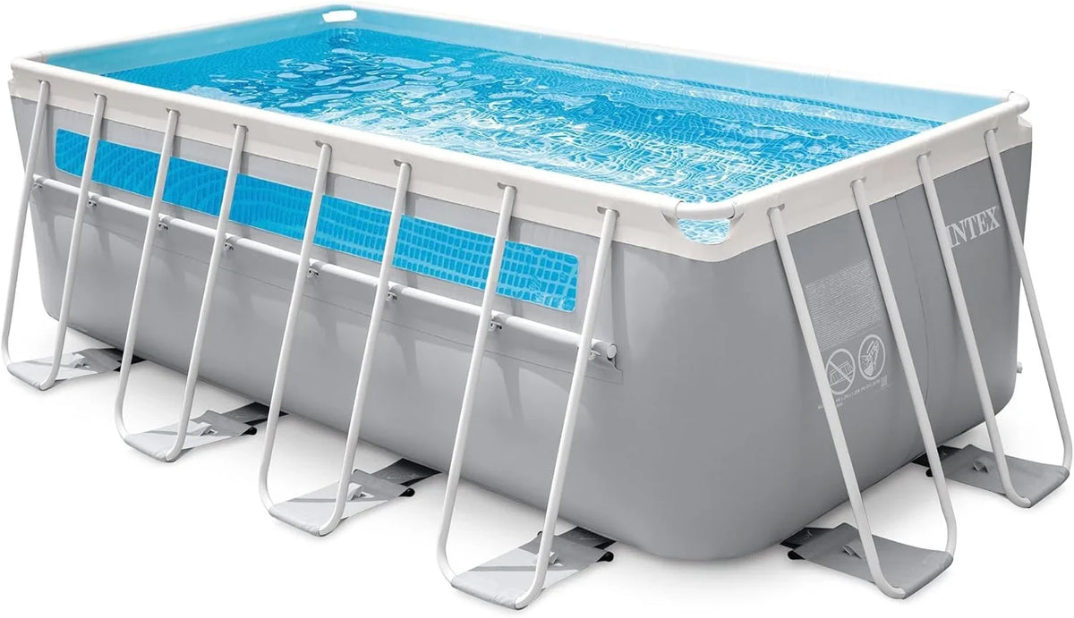 Piscina Desmontable Rectangular Intex Prism Frame, 400x200x122 cm, Material de Triple Capa, Capacidad 8.418 L, Ventana Panorámica, Tapiz, Cobertor, Depuradora de Cartucho, Escalera (56029)