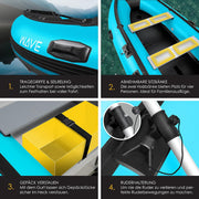 KESSER® Bote neumático Wave 230-320 cm Set de 6 piezas inflable – Bote + banco, bomba de aire, remos, kit de reparación, bolsa, bote de pesca, bote de remos pequeño y grande - compatible con motor, apto para agua salada