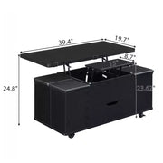 Mesa de centro elevable moderna multifuncional Zeus & Ruta con almacenamiento oculto, 4 taburetes y ruedas, perfecta para espacios modernos