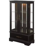 Vitrina de cristal iluminada con estantes ajustables: elegante vitrina de 2 puertas con cajón integrado, incluye bombilla