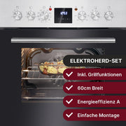 Juego de cocina eléctrica Bomann | Horno empotrable con placa vitrocerámica | Placa de cocina con 4 zonas de cocción | Horno empotrable con 56 l de capacidad | 9 funciones de horno | Placa vitrocerámica con zona para paellera | EHBC 7936 IX