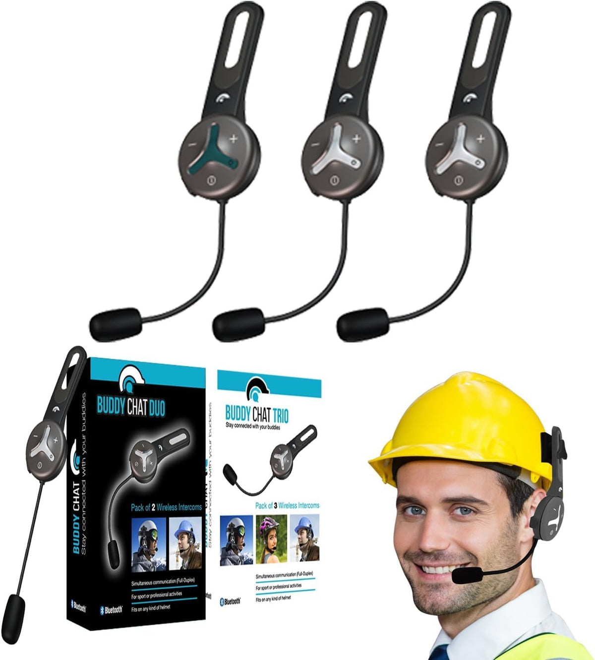 @tec BuddyChat Trio - Módulo de auricular Bluetooth® 3X para sistema de intercomunicación de hasta 3 personas (intercomunicador, manos libres) con un alcance de hasta 1 km