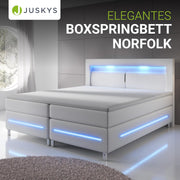 Cama boxspring Juskys Norfolk 180x200 cm - Iluminación LED, colchón Bonell y topper - 66 cm de altura de confort - blanco - Cama, cama doble, cama tapizada